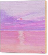 Sunset At Sea Wood Print