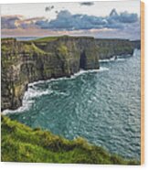 Sunset At The Cliffs Of Moher Wood Print