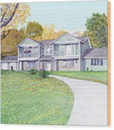 Sunset House In Fall Wood Print