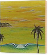 Sunset On A Surfboard Wood Print