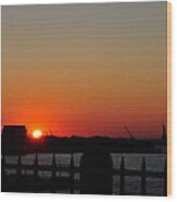 Sunset On Ny Harbor With Birds And The Statue Of Liberty Wood Print