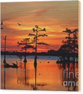 Sunset On The Bayou Wood Print