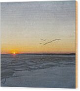 Sunset On The Frozen Bay Wood Print