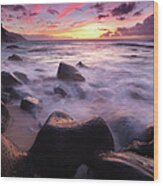 Sunset On The Napali Coast, Kaui, Hawaii Wood Print
