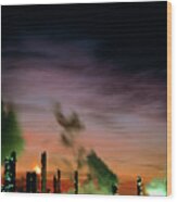 Sunset Over Ici's Wilton Chemical Plant Wood Print