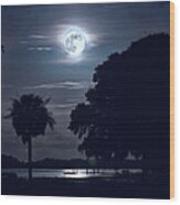 Super Moon Over Wimbee Creek Wood Print