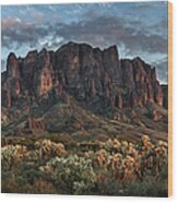 Superstitions Mountains Sunset Wood Print