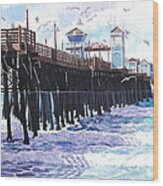 Surf View Oceanside Pier California Wood Print