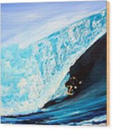 Surfer In Tube Ocean Surfing Wave Wood Print