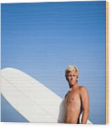 Surfing At Sano Wood Print