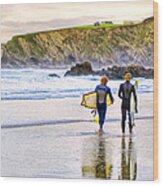 Surfing Zen - Cornish Beach In Newquay Wood Print