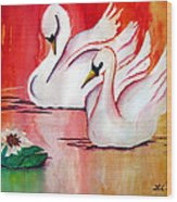 Swans In Love Wood Print