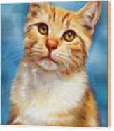 Sweet William Orange Tabby Cat Painting Wood Print by Michelle Wrighton