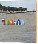 Tanya,female Name On Colored Stone Wood Print