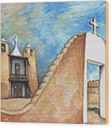 Taos Pueblo New Mexico - Watercolor Art Painting Wood Print