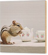 Tea Party With Chipmunk Wood Print