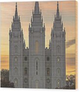 Temple Square Sunset Wood Print