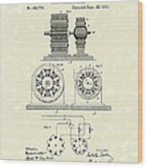 Tesla Motor 1891 Patent Art Wood Print