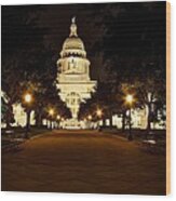 Texas Capitol At Night Wood Print