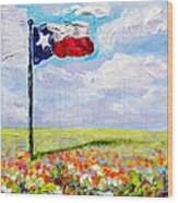 Texas Flag And Wildflowers Wood Print