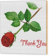 Thank You Card Red Rose Wood Print