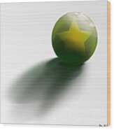 Green Ball Decorated With Star White Background Wood Print