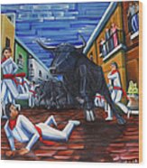 The Bull Run In Pamplona Wood Print