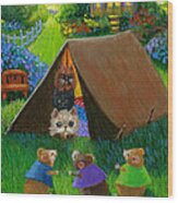 The Camping Kitten's Surprise Wood Print