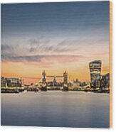 The City Of London In Sunset Scene Wood Print