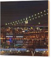 The Empire State Building Framed By The Brooklyn Bridge Wood Print