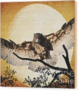 The Eurasian Eagle Owl And The Moon Wood Print