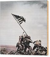 The Flag Raising At Iwo Jima World War Ii Wood Print