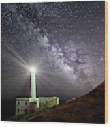 The Lighthouse And The Milky Way Wood Print