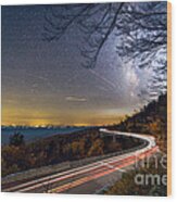 The Linn Cove Viaduct Milky Way Light Trails Wood Print