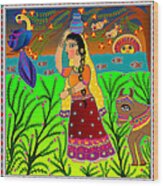 The Lonely Radha-madhubani Style-digital Wood Print