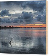 The Solitary Fisherman - Florida Sunset Wood Print