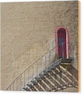 The Staircase To The Red Door Wood Print