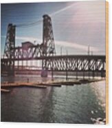 The Steel Bridge In Portland, Oregon Wood Print