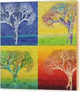 The Tree 4 Seasons - Painterly - Abstract - Fractal Art Wood Print