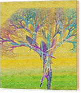 The Tree In Spring At Midday - Painterly - Abstract - Fractal Art Wood Print