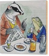 The Wind In The Willows Toad And Badger Having Breakfast Wood Print