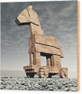 The Wooden Trojan Horse In Front Of A Dark Sky Wood Print