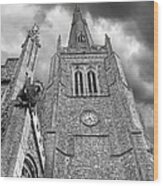 Thaxted Church In Black And White Wood Print