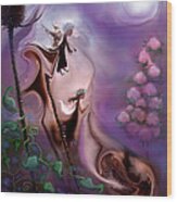 Thistle Fairies By Moonlight Wood Print