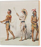 Three Indians Playing Lacrosse Wood Print