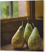 Three Pears In The Window Wood Print