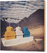 Three Stupa Wood Print