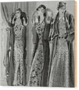 Three Women In Coats By Molyneux Wood Print