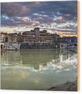 Tiber River Sunset Wood Print