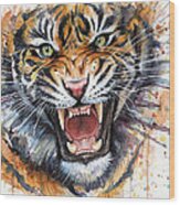 Tiger Watercolor Portrait Wood Print